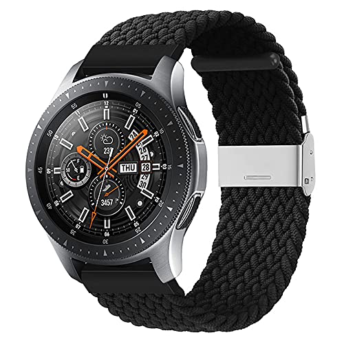 BrynnShop 20mm Nylon Armband Geflochtenes Ersatzarmband Kompatibel mit Samsung Galaxy Watch 4/Active 2 40mm/44mm Huawei Watch 2/2 pro Sport Uhrenarmband mit Edelstahl Verschluss (Schwarz,20mm) von BrynnShop