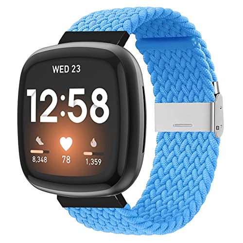 BrynnShop Sport Armband Kompatibel mit Fitbit Versa 3 Nylon Ersatzarmband für Sense Metall Einstellbar Weiches Stoff Armbänder 3/Sense (Blau,M) von BrynnShop