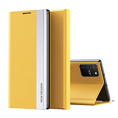 Handyhülle Klappbar für Samsung S10 Lite Hülle Leder Magnetisch Flip Case für Galaxy S10 Lite Stoßfest Lederhülle 360 Grad Schutzhülle mit Ständer Ledertasche (Gelb) von BrynnShop