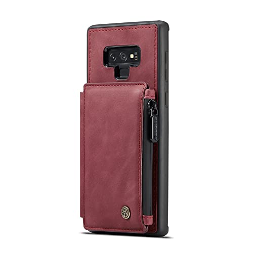 Handyhülle Leder für Samsung Note 9 Hülle Magnet Flip Case Brieftasche für Galaxy Note 9 Kartenfach Reißverschluss Wallet TPU Bumper Stoßfest Schutzhülle (Rot,Note 9) von BrynnShop