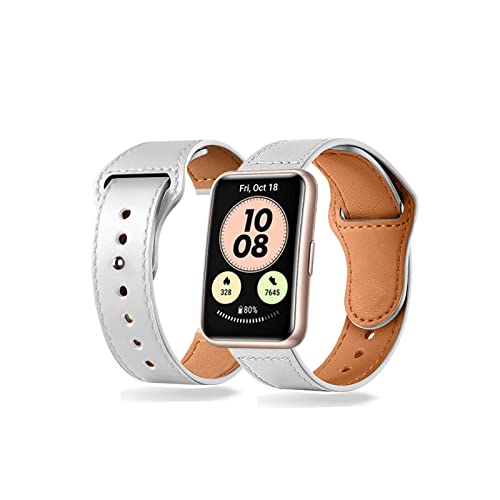 Lederarmband Kompatibel mit Huawei Watch Fit Armband Für Damen Herren Armbänder Mode Hautfreundlich Ersatzband mit Nagel Verstellbare Uhrenarmband Für Huawei Watch Fit (Weiß) von BrynnShop
