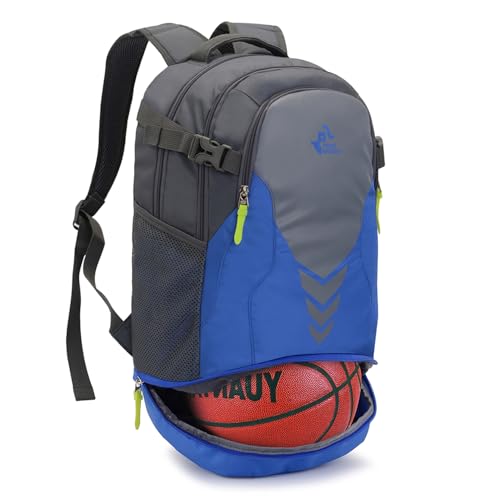 Bseash 35L Basketball Fußball Rucksack mit Boden Ballfach, große Kapazität Sport Rucksack Ausrüstung Turnbeutel für Jungen Mädchen Athleten (Blau) von Bseash