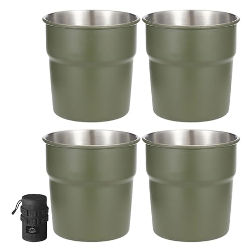 Btgghytr 4 tragbare Tee-, Kaffee-, Milch-, Bierkrug, stapelbar, Camping-Wasserbecher, Edelstahl, Trinkbecher für Outdoor-Reisen von Btgghytr