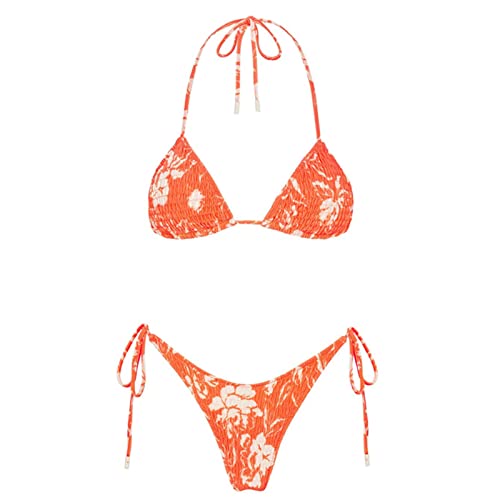 Btgghytr Zweiteilige Damen Bikinis Mit Weicher Tasche Und Schnitt Badeanzüge Mit Schnürung Tanga Strandmode Bunter Druck Riemchen Bademode von Btgghytr