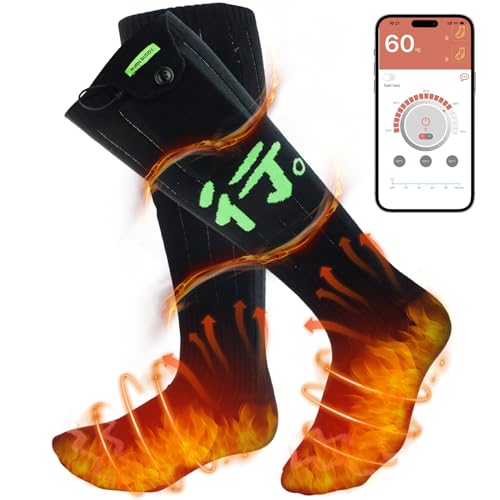 Beheizte Socken, Elektrische Heizsocken Damen Herren, Wiederaufladbare Beheizbare Socken mit 4 Temp modi, APP-Steuerung Thermosocken Fußwärmer Socken für Outdoor-Wandern/Skifahren/Camping/Angeln von Bubbacare