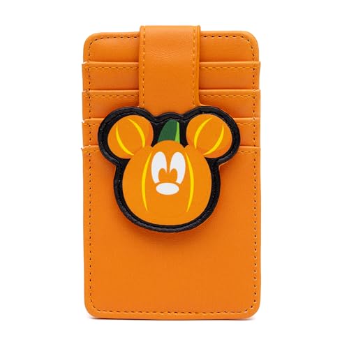 Buckle-Down Disney Geldbörse aus veganem Leder, Ausweishalter, Halloween Mickey Mouse Kürbis Orange, 7,6 x 12,7 cm, Orange/Abendrot im Zickzackmuster (Sunset Chevron), 3.0" x 5.0", Casual von Buckle-Down