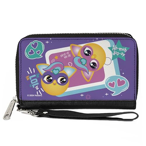 Buckle-Down Furby Geldbörse mit Reißverschluss, Furby Furbmoji Bffs Pose und Zitate, Violett, mehrfarbig, veganes Leder, Violett, 7.5"x4.5", Casual von Buckle-Down