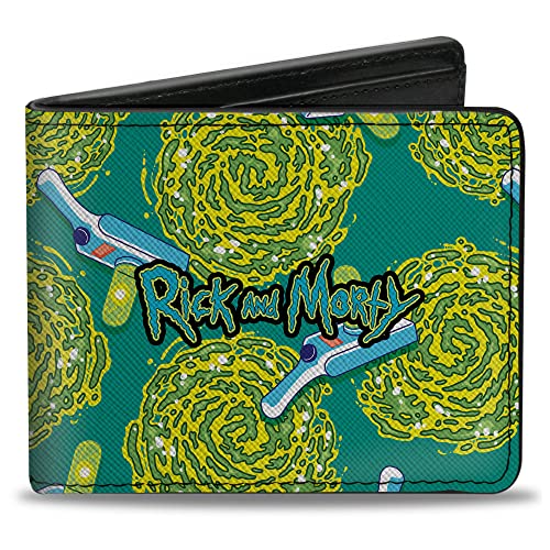 Buckle-Down Rick and Morty Geldbörse, Bifold, Rick and Morty Portal Gun and Portal Scattered Blue, Veganes Leder, Blau, 4.0" x 3.5", Casual von Buckle-Down