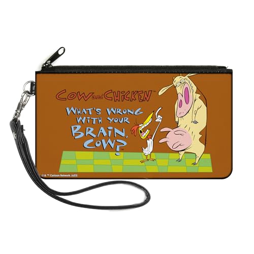 Warner Bros. Animation Zip Around Wallet, Cow and Chicken Whats Wrong with Your Brain Pose Brown, Canvas, Braun, Large, Casual von Buckle-Down
