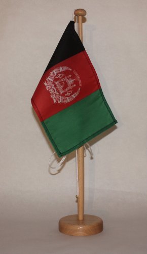 Buddel-Bini Afghanistan Tischflagge 15x25 cm in Profiqualität, mit 42 cm Massivholz - Tischständer von Buddel-Bini