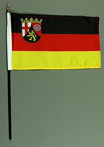 Buddel-Bini Handflagge Tischflagge Rheinland Pfalz 15x25 cm mit 37 cm Mast aus PVC-Rohr, ohne Ständerfuß von Buddel-Bini