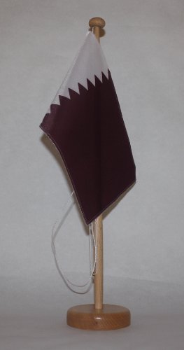 Buddel-Bini Katar Tischflagge 15x25 cm in Profiqualität, mit 42 cm Massivholz - Tischständer von Buddel-Bini
