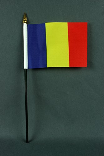 Buddel-Bini Kleine Tischflagge Rumänien 15x10 cm mit 30 cm Mast aus PVC-Rohr, ohne Ständerfuß von Buddel-Bini