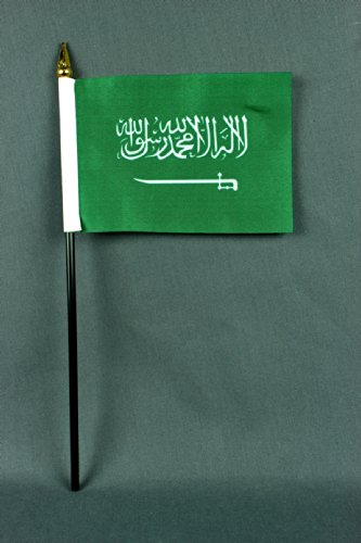 Buddel-Bini Kleine Tischflagge Saudi Arabien 15x10 cm mit 30 cm Mast aus PVC-Rohr, ohne Ständerfuß von Buddel-Bini