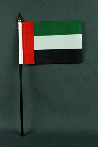 Buddel-Bini Kleine Tischflagge Vereinigte Arabische Emirate 15x10 cm mit 30 cm Mast aus PVC-Rohr, ohne Ständerfuß von Buddel-Bini