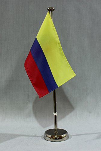 Buddel-Bini Kolumbien 15x25 cm Tischflagge (CH) mit 42 cm Chrom Tischflaggenständer, edle Ausführung von Buddel-Bini