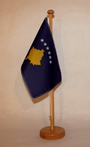 Buddel-Bini Kosovo Tischflagge 15x25 cm in Profiqualität, mit 42 cm Massivholz - Tischständer von Buddel-Bini