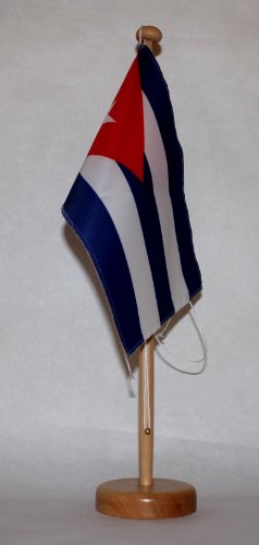 Buddel-Bini Kuba Tischflagge 15x25 cm in Profiqualität, mit 42 cm Massivholz - Tischständer von Buddel-Bini