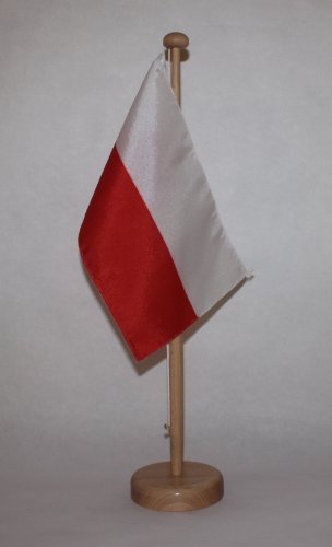 Buddel-Bini Polen Tischflagge 15x25 cm in Profiqualität, mit 42 cm Massivholz - Tischständer von Buddel-Bini