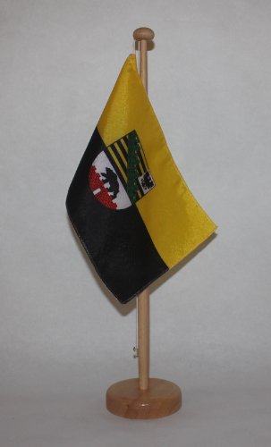 Buddel-Bini Sachsen Anhalt Tischflagge 15x25 cm in Profiqualität, mit 42 cm Massivholz - Tischständer von Buddel-Bini