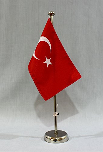 Buddel-Bini Türkei 15x25 cm Tischflagge (CH) mit 42 cm Chrom Tischflaggenständer, edle Ausführung von Buddel-Bini