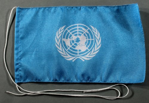 Buddel-Bini UNO Vereinte Nationen 15x25 cm Tischflagge in Profi - Qualität Tischfahne Autoflagge Bootsflagge Motorradflagge Mopedflagge von Buddel-Bini