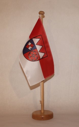 Buddel-Bini Unterfranken Franken Tischflagge 15x25 cm in Profiqualität, mit 42 cm Massivholz - Tischständer von Buddel-Bini