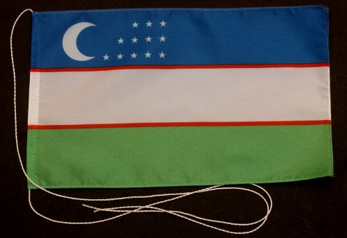 Buddel-Bini Usbekistan 15x25 cm Tischflagge in Profi - Qualität Tischfahne Autoflagge Bootsflagge Motorradflagge Mopedflagge von Buddel-Bini