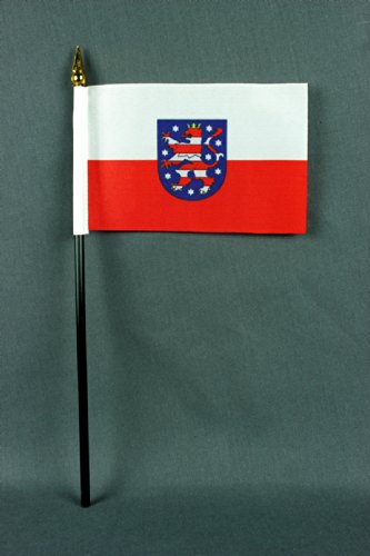 Buddel-Bini Kleine Tischflagge Thüringen 15x10 cm mit 30 cm Mast aus PVC-Rohr, ohne Ständerfuß von Buddel-Bini