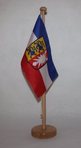 Buddel-Bini Schleswig Holstein mit Wappen Tischflagge 15x25 cm in Profiqualität, mit 42 cm Massivholz - Tischständer von Buddel-Bini