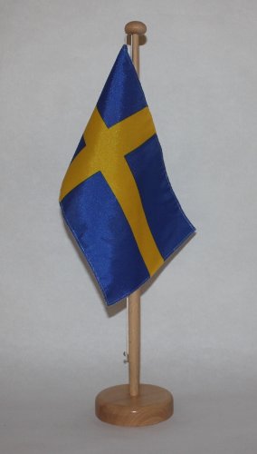 Buddel Bini Schweden Tischflagge 15x25 cm in Profiqualität, mit 42 cm Massivholz - Tischständer von Buddel Bini