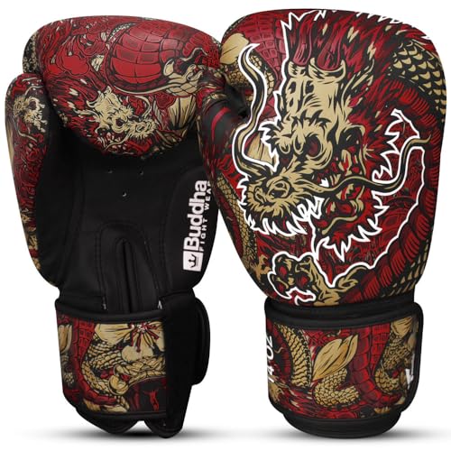 BUDDHA FIGHT WEAR Red Dragon Boxhandschuhe, entworfen für Training und Sparring in Muay Thai Kickboxen Fitness – Männer und Frauen – 14 oz BUDDHA FIGHT WEAR Red Dragon Boxhandschuhe, entworfen für Training und Sparring in Muay Thai Kickboxen Fitness – Männer und Frauen – 14 oz von Buddha Fight Wear