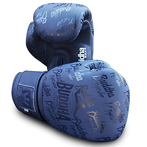 Buddha Fight Wear. Training und Combat Handschuhe, Special Edition, handgefertigt, Boxen, Muay Thai, Kickboxen und MMA Modell Top Premium Navy Blue Matte 14 Unzen von Buddha Fight Wear