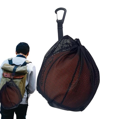 Buerfu Einzelne Balltasche, Volleyball-Netztasche mit Clip | Netztasche für den Transport einzelner Volleyball | Basketball-Fußball-Volleyball-Tasche, Netz-Handtasche, Balltasche, Clip-on-Ballhalter von Buerfu