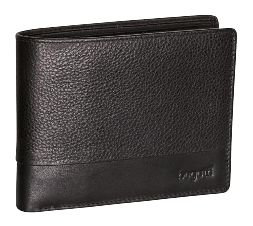 Bugatti Atlanta Geldbörse Herren Leder 5CC – Portemonnaie Herren Querformat Schwarz – Geldbeutel Portmonee Wallet Brieftasche Männer Portmonaise von bugatti