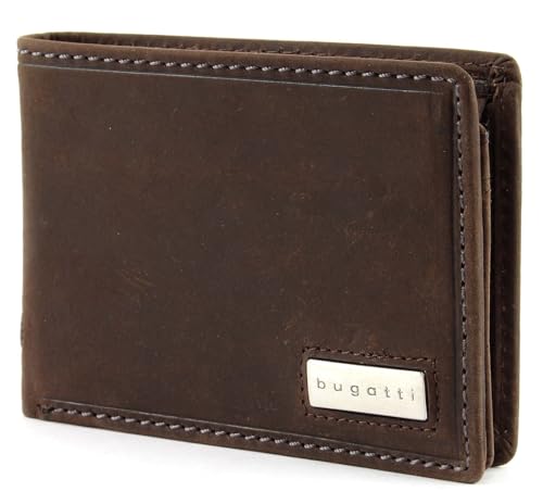 bugatti Hunter RFID Coin Wallet with Flap Metal Logo 4CC Brown von bugatti