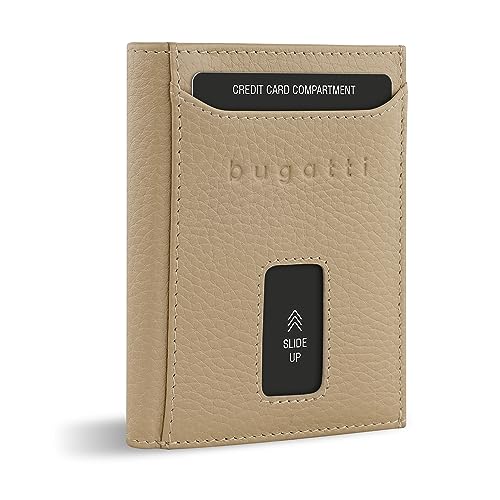 bugatti Secure Slim Mini Börse Spezial mit XL-Münzfach und RFID-Schutz aus Leder, beige von bugatti