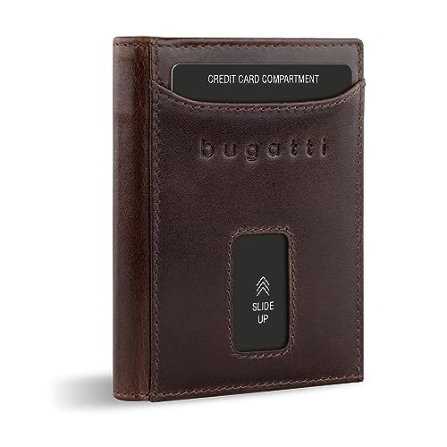 bugatti Secure Slim Mini Börse Spezial mit XL-Münzfach und RFID-Schutz aus Leder, braun von bugatti