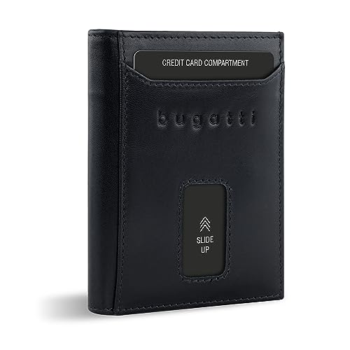 bugatti Secure Slim Mini Börse Spezial mit XL-Münzfach und RFID-Schutz aus Leder, schwarz von bugatti