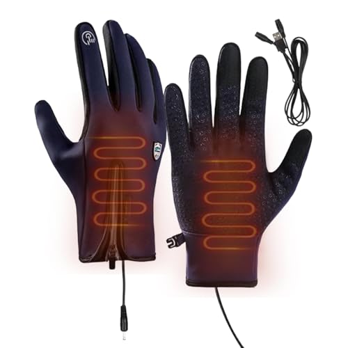 Buhygn Beheizte warme Ski-Fäustlinge, elektrisch beheizte Handschuhe, Winterhandwärmer, einfach zu bedienen, wetterfest, M/L/XL, Schwarz/Blau/Grau für Winterhandschuhe von Buhygn