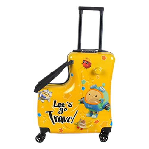 Buhyujkm Kinder Aufsitz-Reisekoffer, Kinder-Rollgepäck mit Rollen, Aufsitz-Trolley für Kinder, multifunktionaler Kinder-Ride-On-Koffer mit Kinderwagen-Eigenschaften für Ausflüge, gelb, Refer to von Buhyujkm