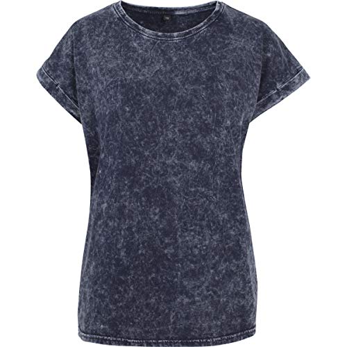 Build Your Brand Damen BY053-Ladies Acid Washed Extended Shoulder Tee T-Shirt, Indigo White, XS von Build Your Brand