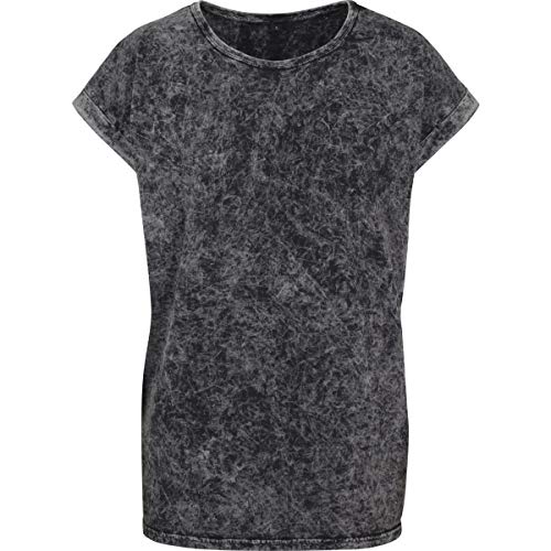 Build Your Brand Damen BY053-Ladies Acid Washed Extended Shoulder Tee T-Shirt, Darkgrey White, S von Build Your Brand