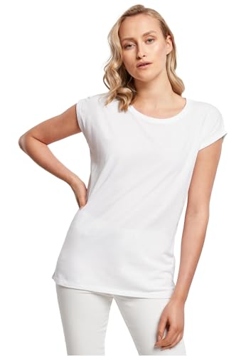 Build Your Brand Ladies Extended Shoulder Tee, L, White von Build Your Brand