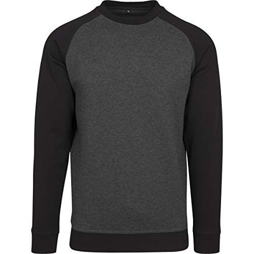 Build Your Brand Men's BY076-Raglan Crewneck Sweater, cha/blk, M von Build Your Brand