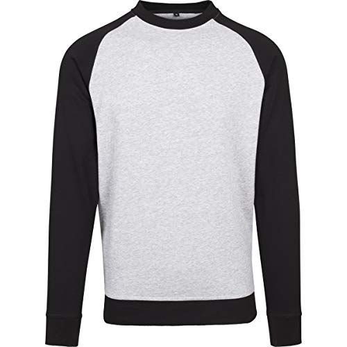 Build Your Brand Men's BY076-Raglan Crewneck Sweater, h.Grey/blk, M von Build Your Brand