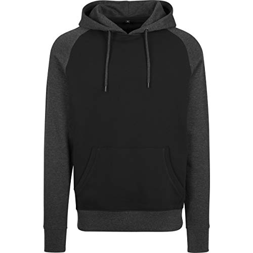 Build Your Brand Men's BY077-Raglan Hoody Hoodie, blk/cha, XL von Build Your Brand