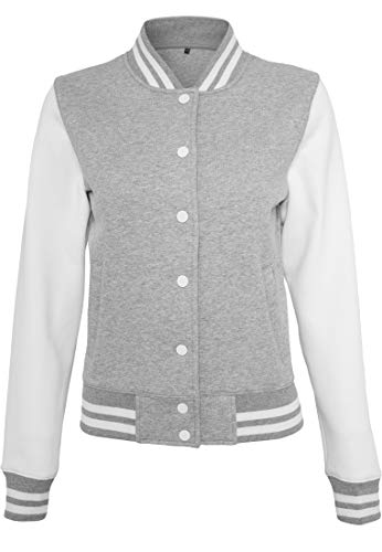 Build Your Brand Damen Ladies Sweat College Jacket Varsity, H.Grey/White, x_l von Build Your Brand