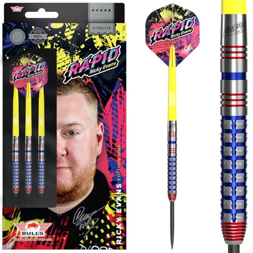 BULL'S Ricky Evans Steel Darts | 90% Tungsten 22g Steeltip Darts | Professionelle Dartpfeile für jeden Spieler von BULL'S