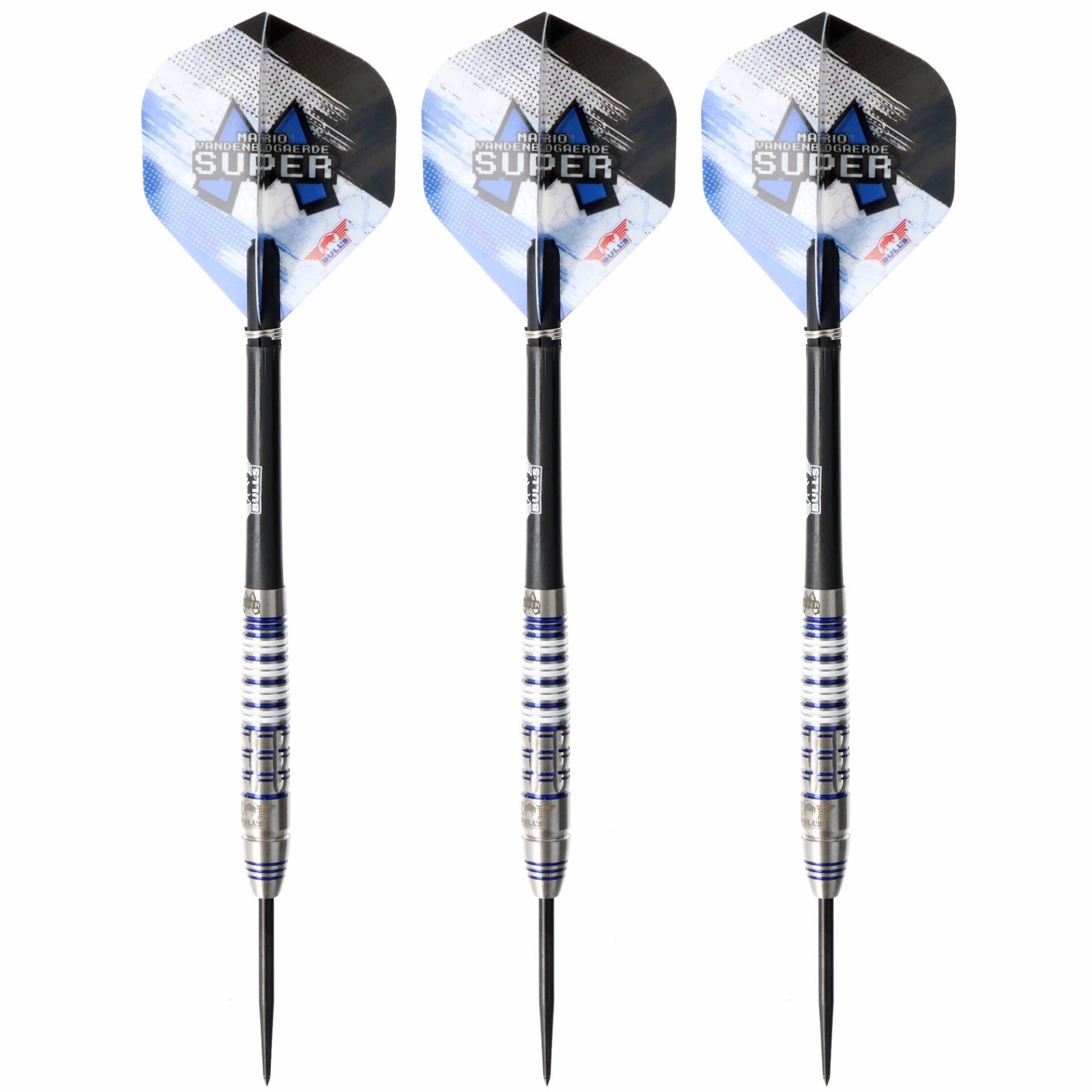 Steeldart Mario Vandenbogaerde, 90%, silber blau, 24gr Steeldart Mario Vandenbogaerde, 90%, silber blau, 24gr von Bulls Holland